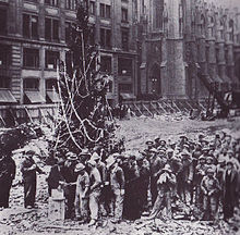 The first Christmas Tree in Rockefeller Center, erected in 1931